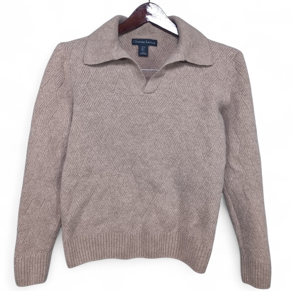 Christian Lacroix Women’s Merino Wool Cashmere Beige Knit S Collared Sweater Top - Picture 4 of 10